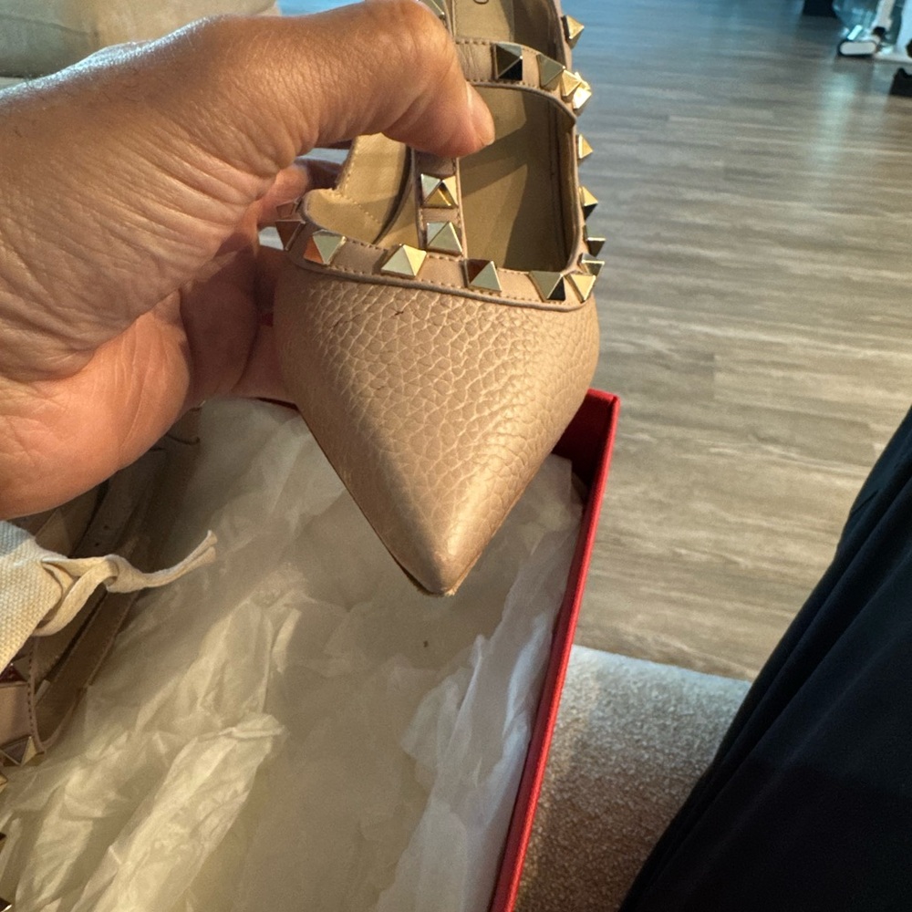 Valentino Garavani Rockstud Leather Pointed Toe Slingbacks in Beige - Picture 14 of 16